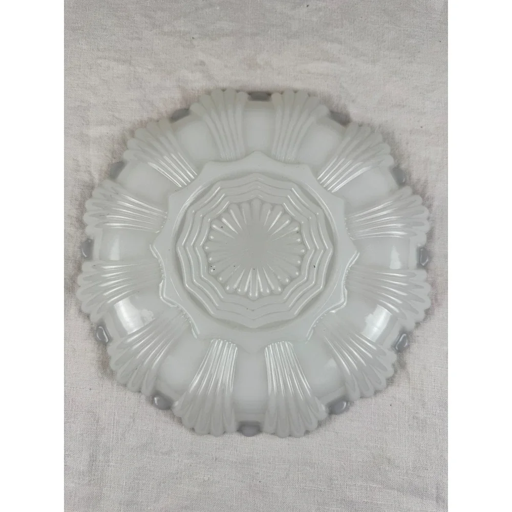 Vintage Milk Glass Deviled Egg Platter Gold Encrusted Scalloped Rim 10 Inch Tray